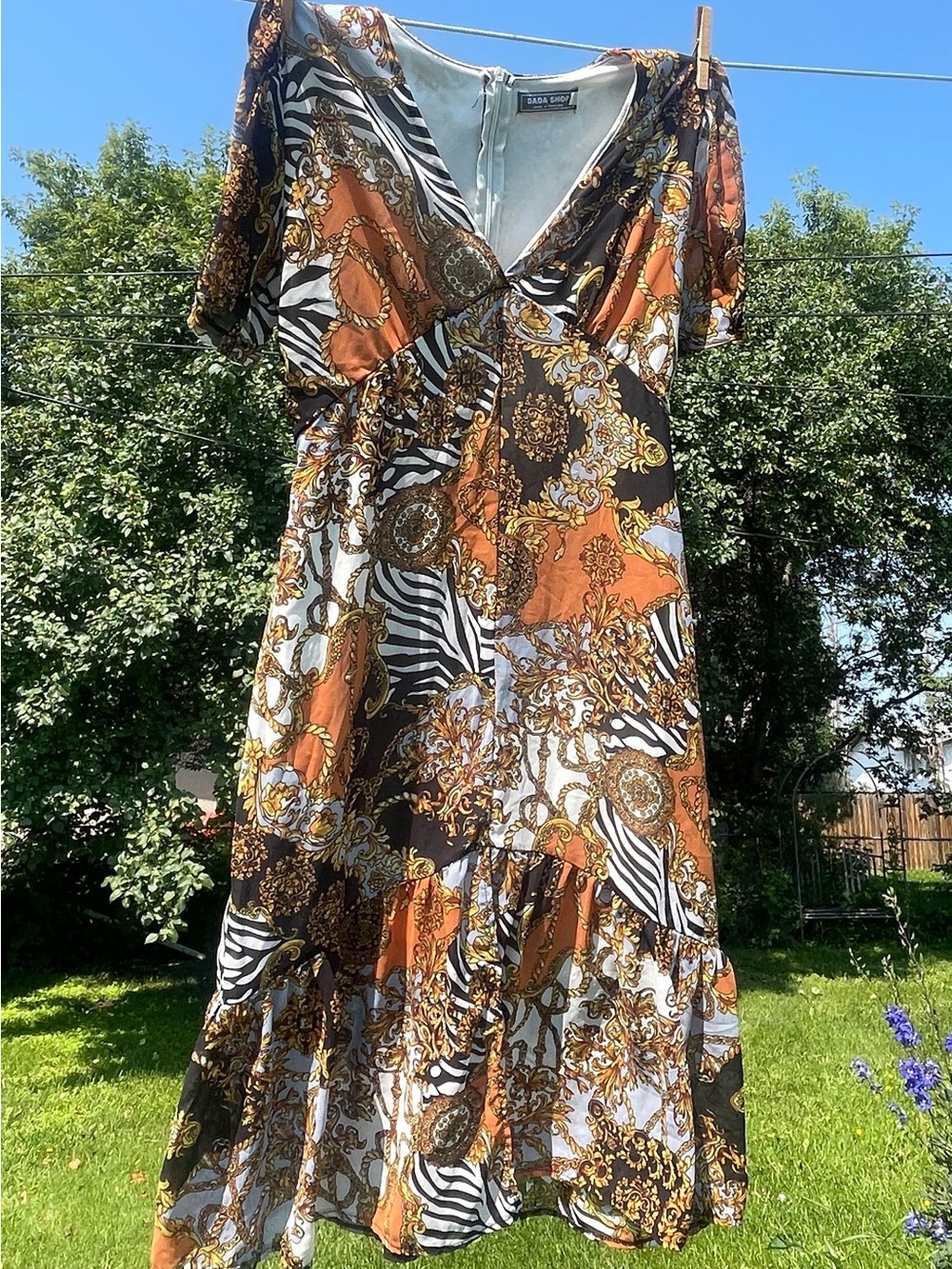 Boutique Baroque Print Midi / Knee Dress | Zebra Chain Pattern | Size S